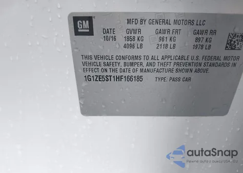 2017 Chevrolet Malibu 1Lt z USA, uszkodzony, nr VIN 1G1ZE5ST1HF166185